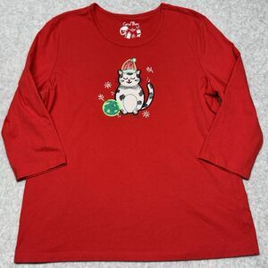 Cat Kitten Christmas Shirt Coral Bay Large Yarn